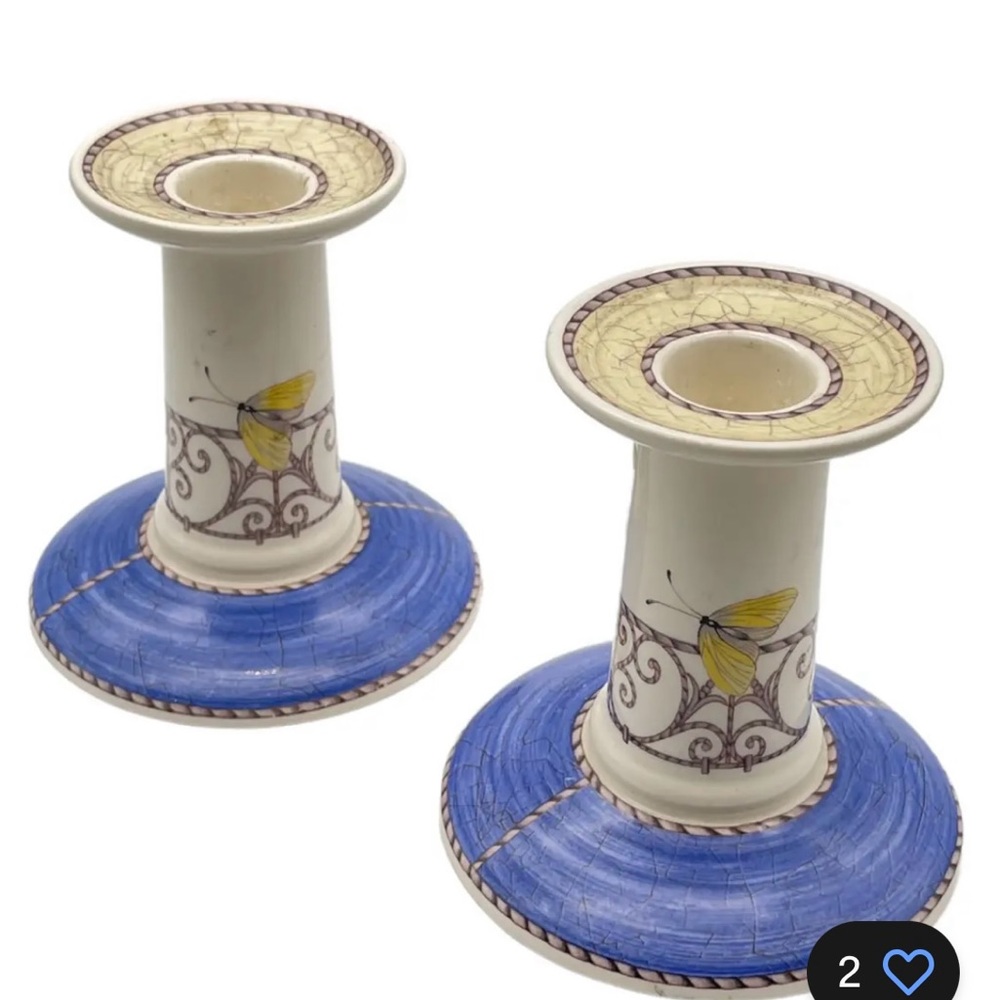 Sarahs’s Garden Queens Ware 1997. Candle sticks.Wedgewood. Butterfly Heirloom
